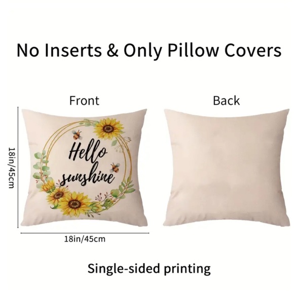 NEW ALL SEASONS HELLO SUNSHINE SUNFLOWER BEES FLORAL DECORATIVE PILLOW COVER 18" - Picture 2 of 4